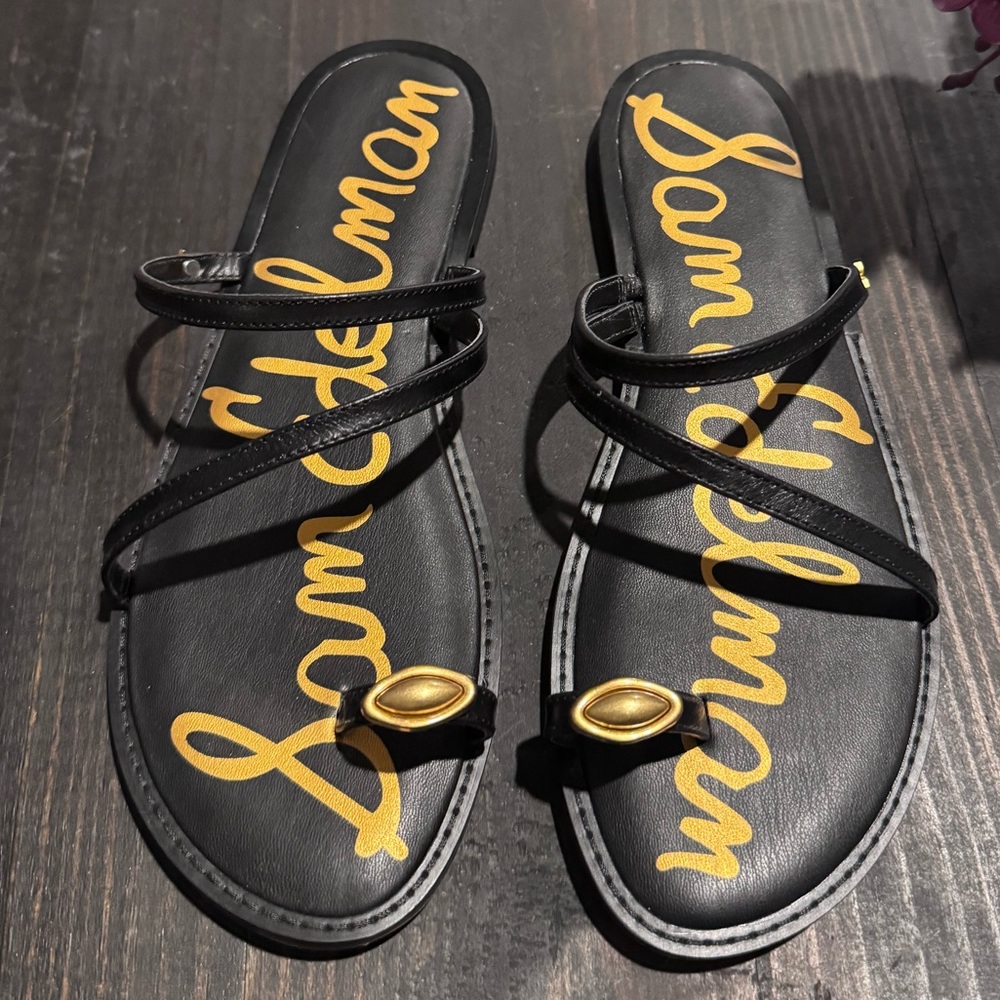 Sam Edelman Black and Gold Strappy Sandals